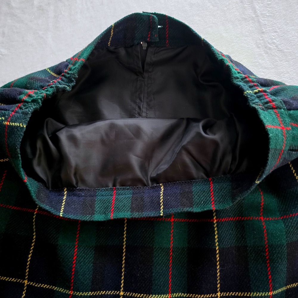 Vintage Katie Brooke Plaid Wool Blend Pencil Skirt Green Navy Tartan Size 14 - Picture 9 of 14